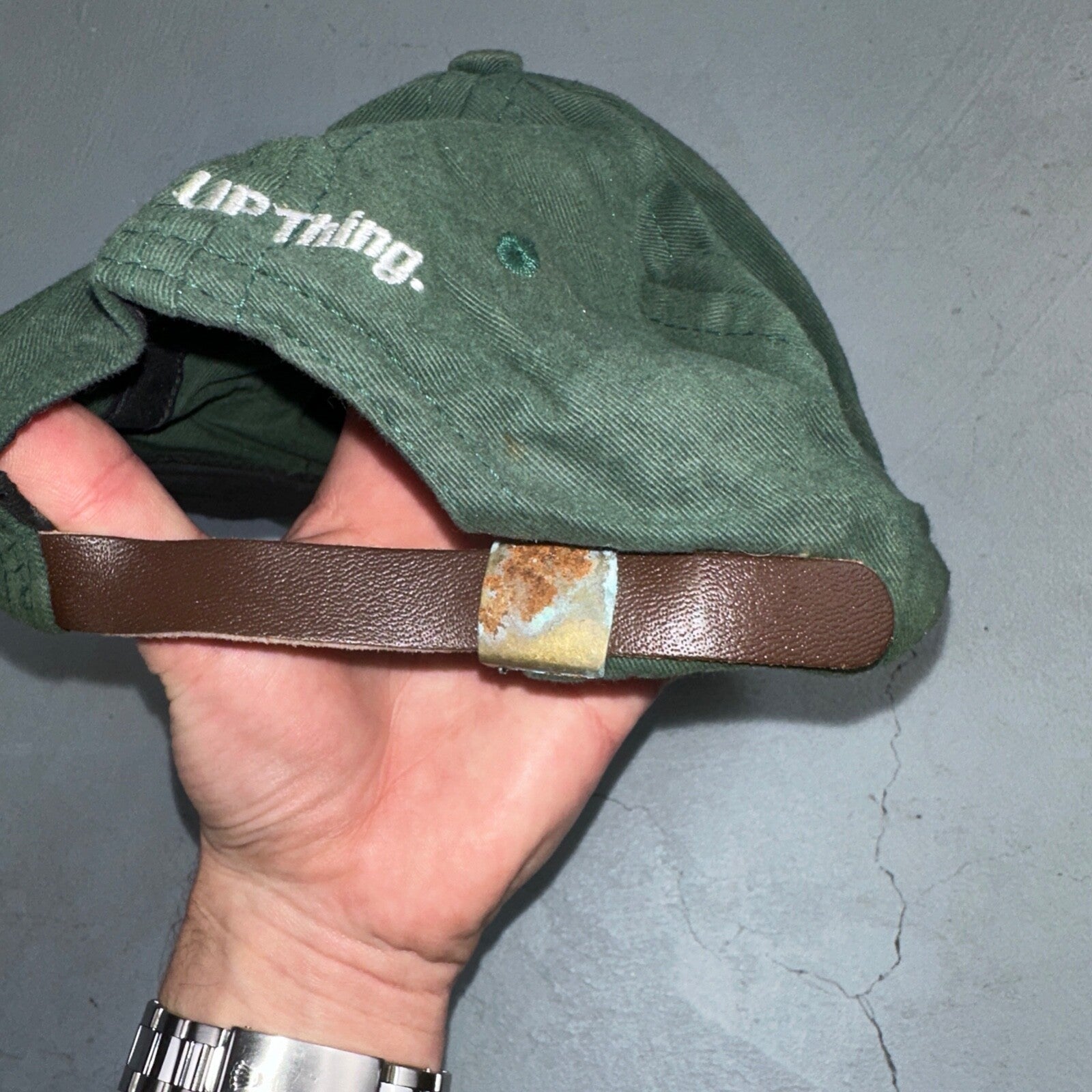 Vintage 7up Hat Made In USA Snap Back Trucker Style Worn Green 90s Heavy Used