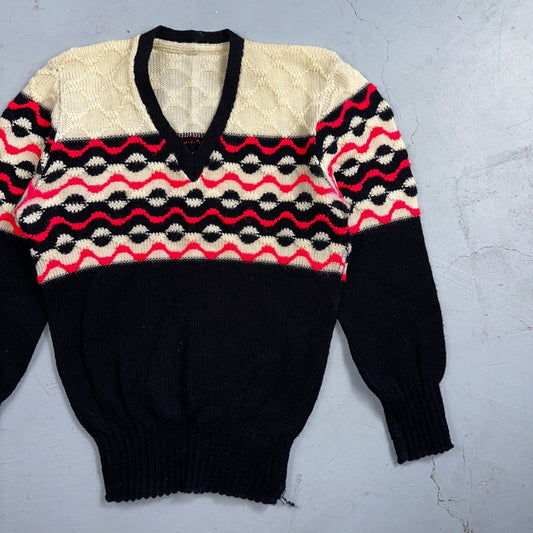 Vintage 60s 50s Pink Navy Wool Cardigan Sweater  Hippie Grandma Core Rockabilly