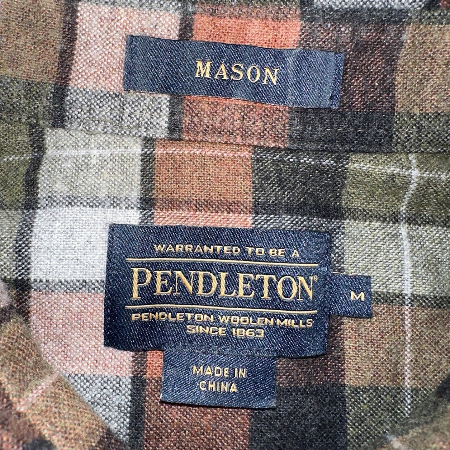 Pendleton Mason Flannel Shirt Mens Size Medium Brown Green Plaid Long Sleeve