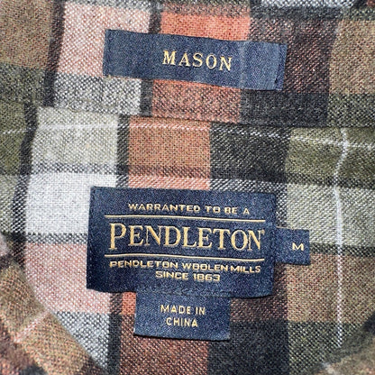 Pendleton Mason Flannel Shirt Mens Size Medium Brown Green Plaid Long Sleeve