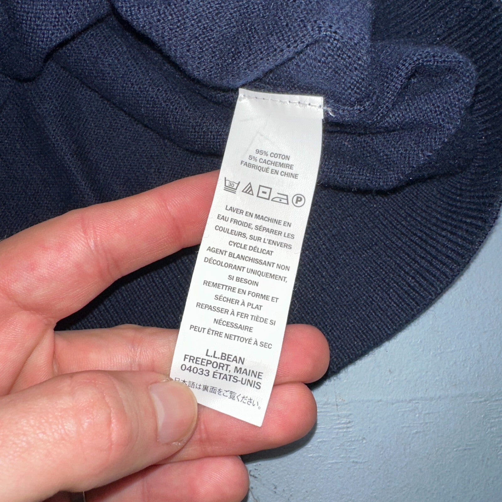 LL Bean Sweater Vest Mens Large Blue Cotton Cashmere V-Neck Sleeveless