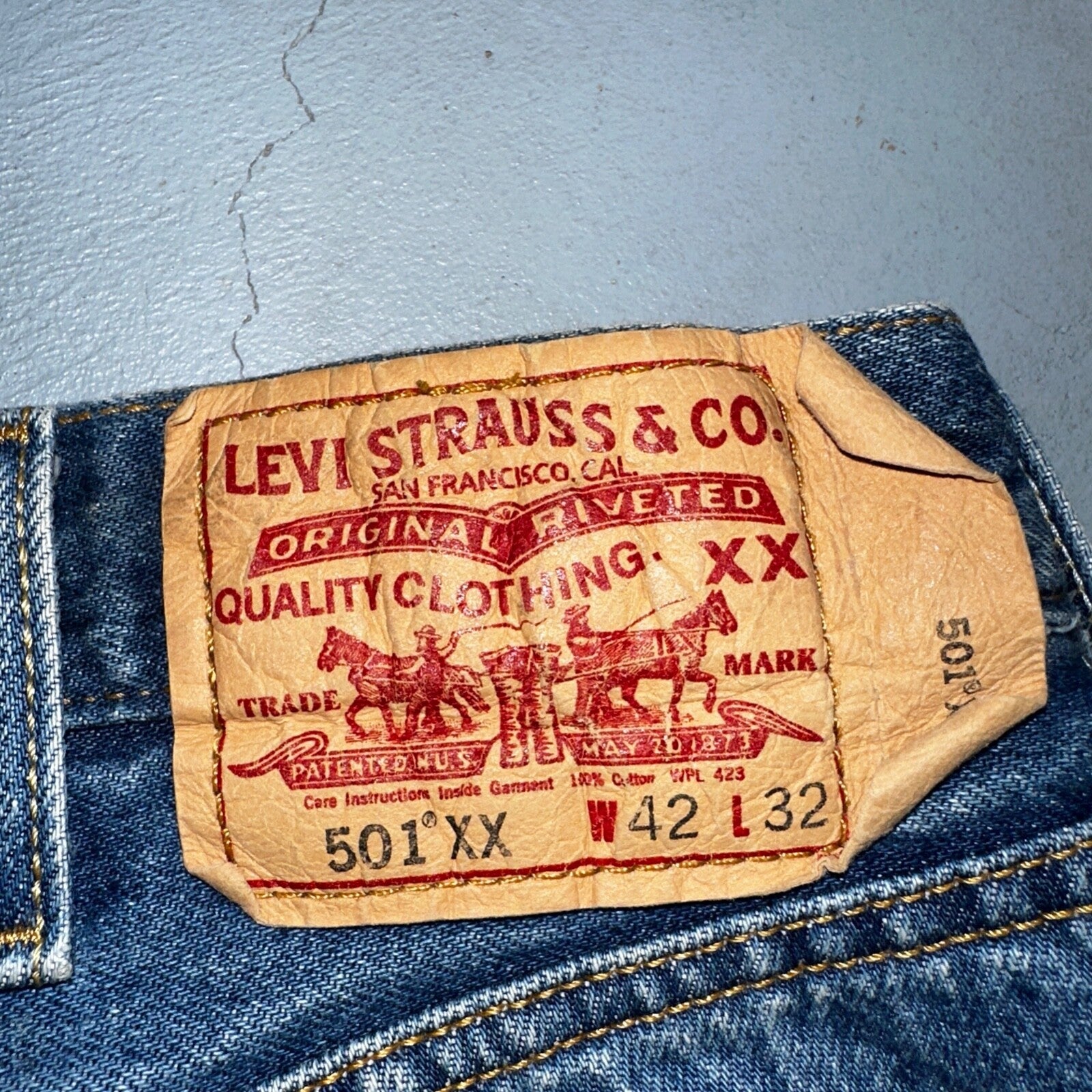 Levis 501 Vintage Y2K XX Straight Leg Jeans Blue Med Wash 42x32 Act 38x28