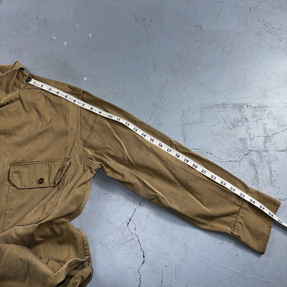 Vintage 40s WWII Gusset Khaki Work Army Military Button Shirt Stencil USN