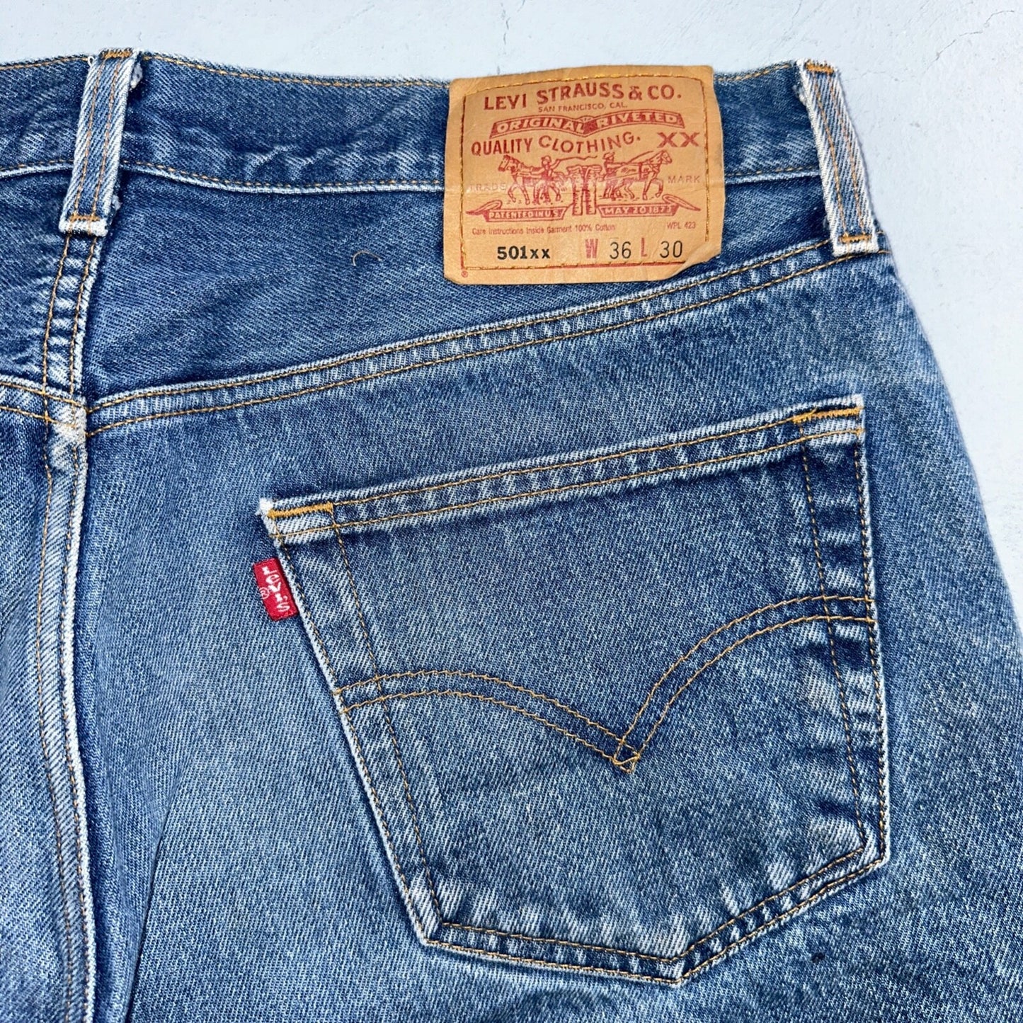 Levis 501 Vintage 90s Mexico Straight Leg Jeans 36x30 Y2K Med Wash Act 33x27