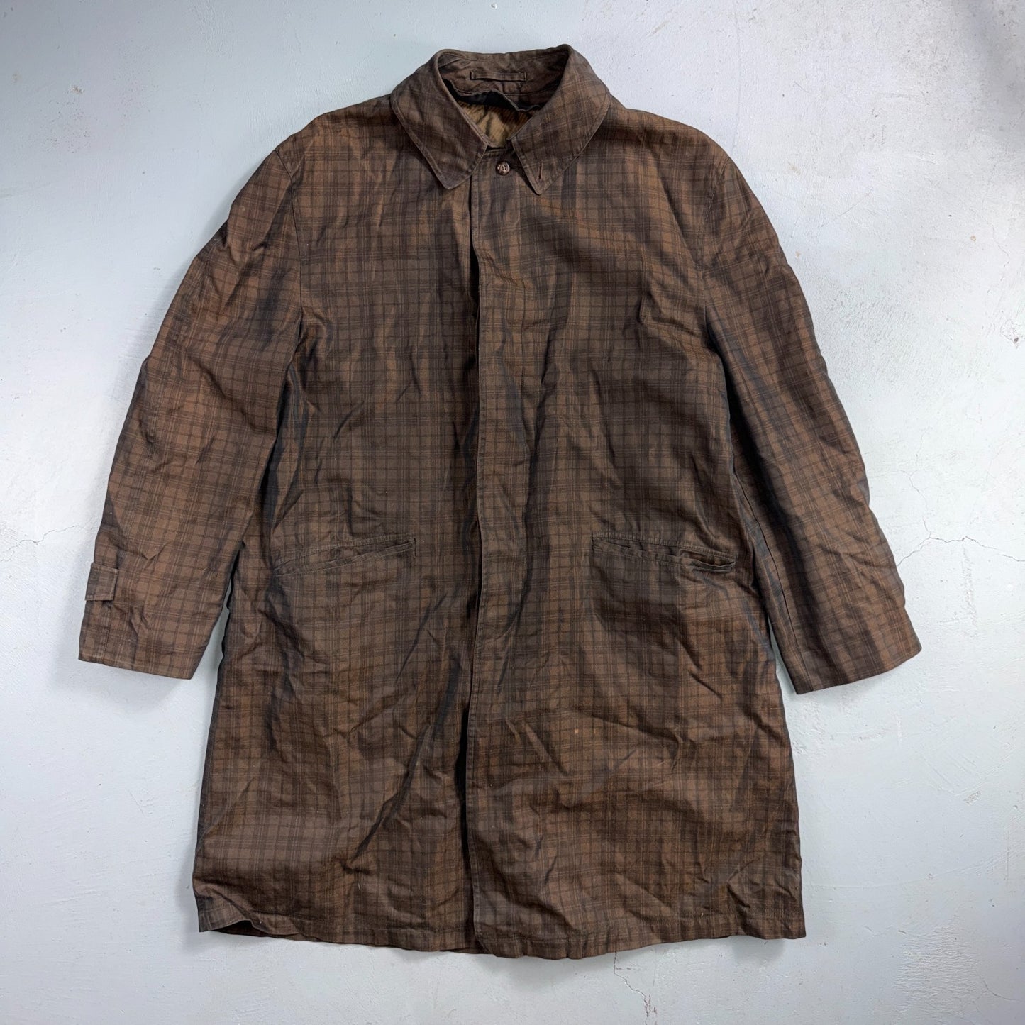 Vintage Size 42 All Weather Trench Coat Men Brown Button Rain Coat 1960s 60s