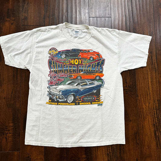 Hot Summer Nights Racing Cars VTG T Shirt 2003 Brooks Oregon PDX Muscle Y2K