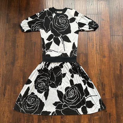 Vintage Hartsville women's Small Rose Pattern Long sleeve 80s S Fishtail Dress