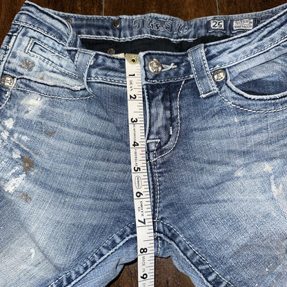 MISS ME RHINESTONE POCKET JE533OE2R EASY BOOT WOMEN'S JEANS 25 VTG PAINT Y2K