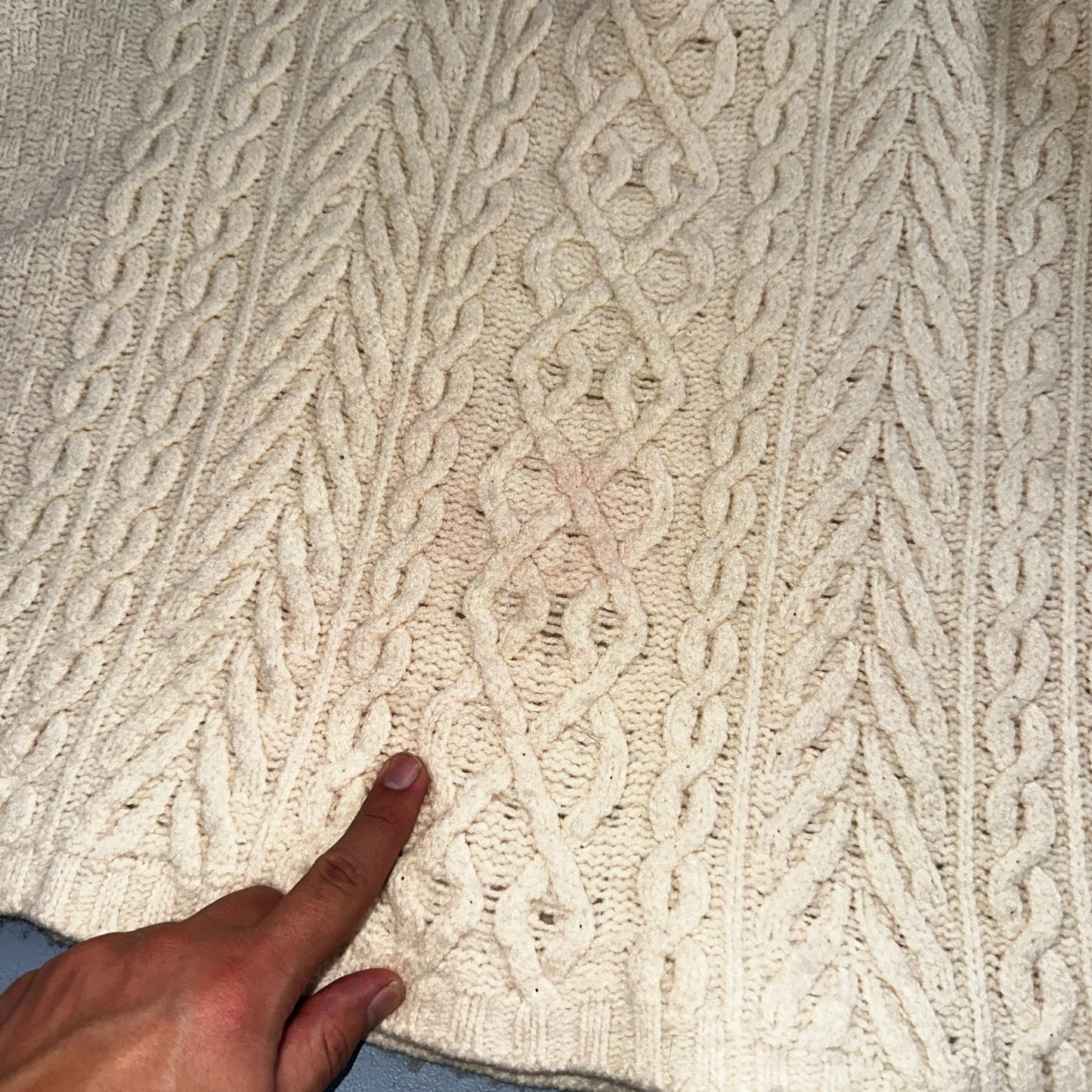 Aran Crafts Ireland Ivory Merino Wool Cable Knit Fisherman Sweater XL 1/4 VTG