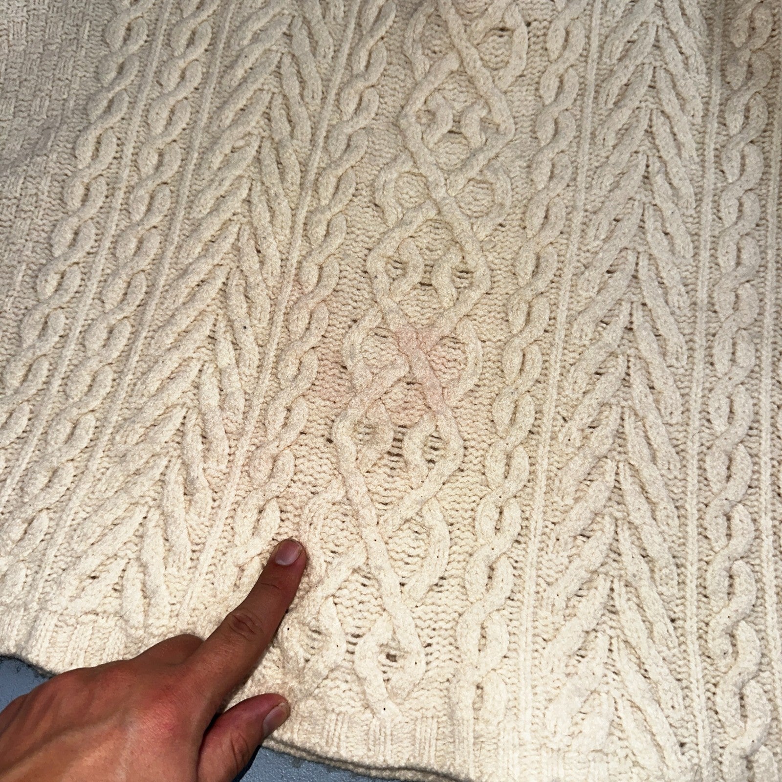 Aran Crafts Ireland Ivory Merino Wool Cable Knit Fisherman Sweater XL 1/4 VTG