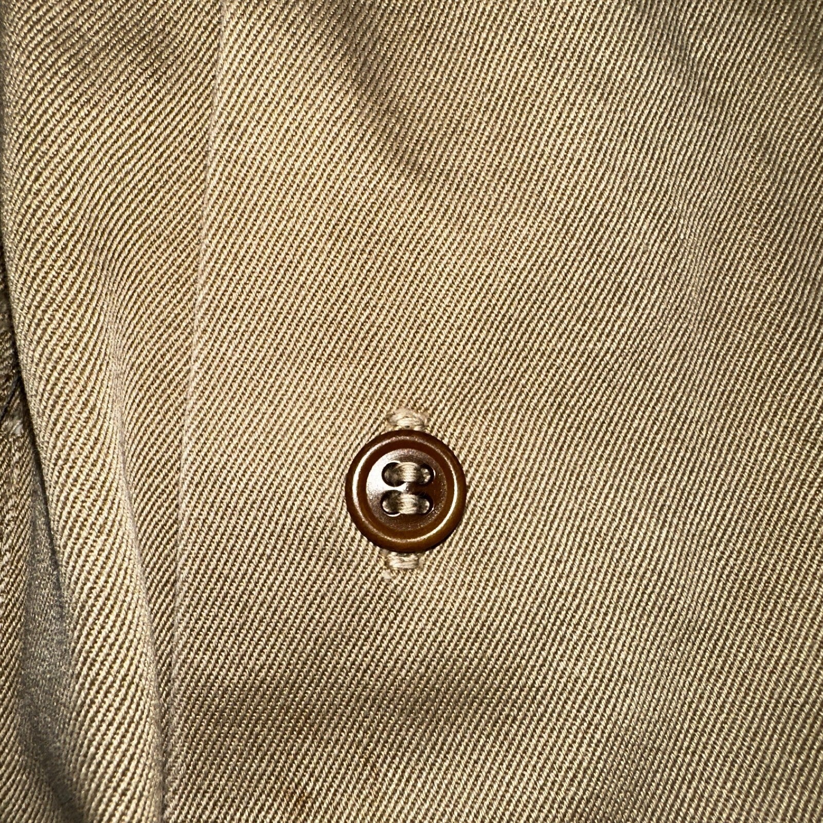 Vintage 40s WWII Gusset Khaki Work Army Military Button Shirt Stencil USN