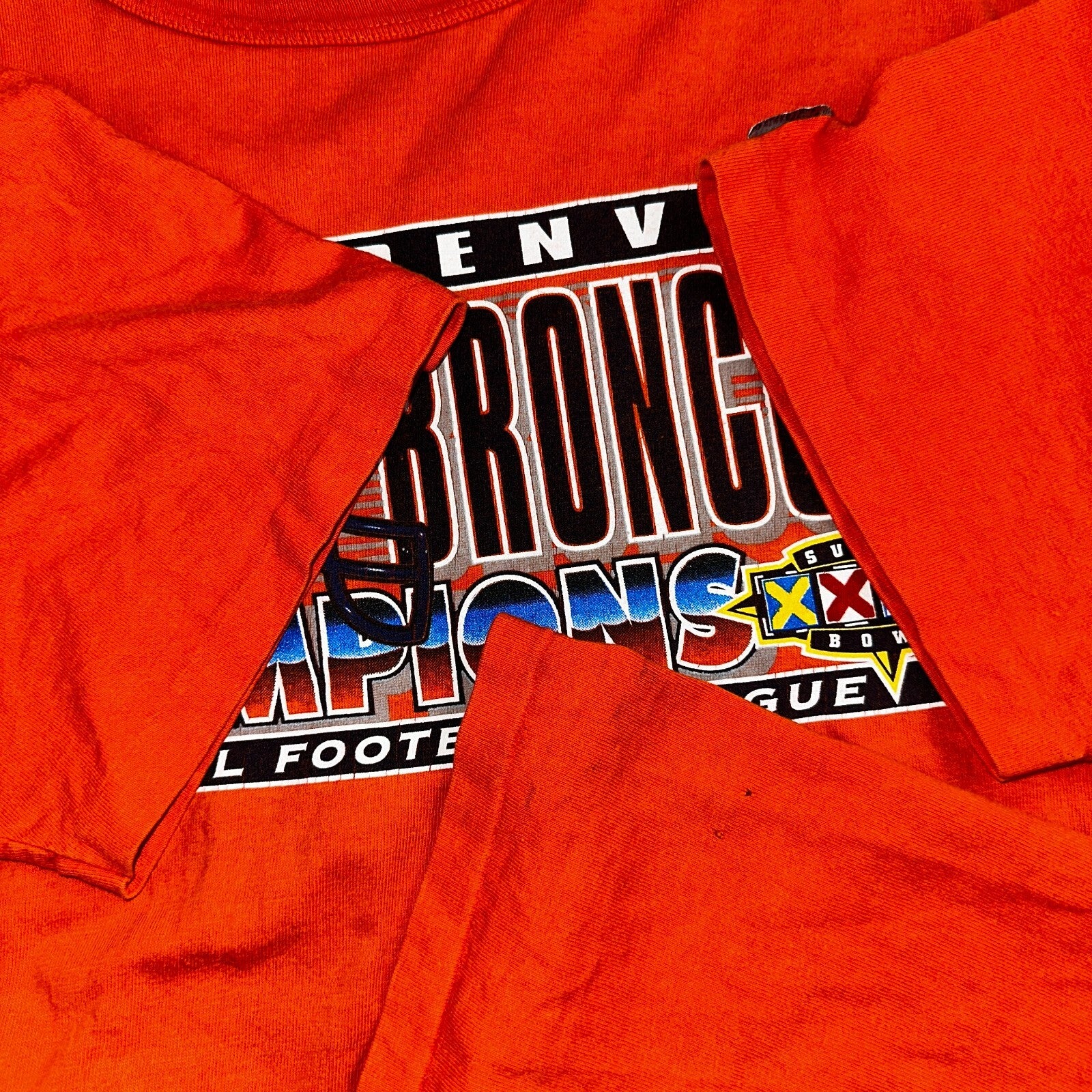 Denver Broncos 1997 Vintage Logo 7 AFC Champion T Shirt Orange Football 2XL