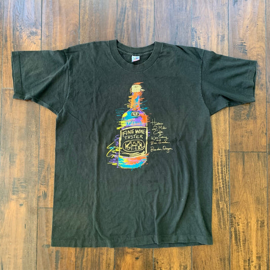 Fine Wine Taster 90s Vintage T Shirt Alcohol Drinking Funny Beer FOTL Black Rap