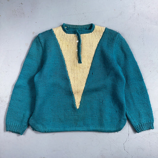 VTG 50s 60s Hand Knit Cable Sweater Handmade Rockabilly Cottage Core Grandma