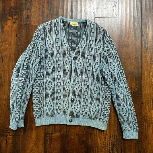 VTG RARE Caramy Cardigan Mens M Blue 1970s Corduroy Wool Button Up Aztec