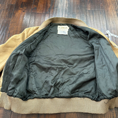 VTG 1950s DuPont Quilon Jacket Tan Suede Leather Lined Bomber 44 Rockabilly