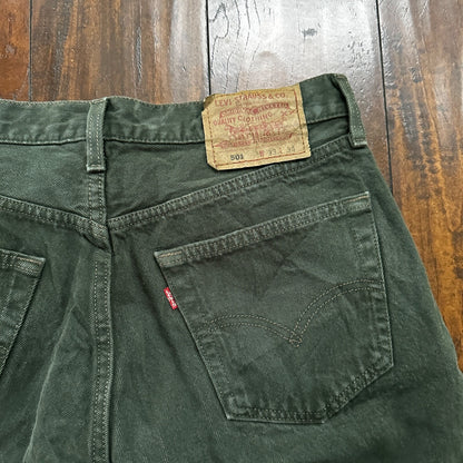 VTG 90s Levis 501 Button Fly 33x34 USA Tag Jeans Straight Green XX Act 30x33