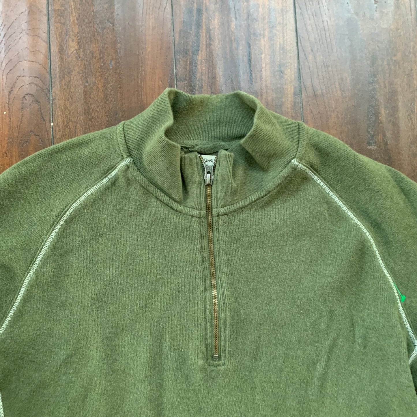 LL Bean Quarter Zip Pullover Fleece Sweater Mens L Green VTG 90s Style Basic