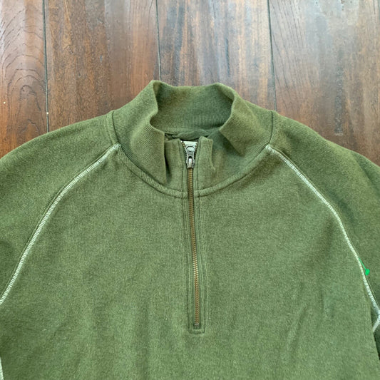 LL Bean Quarter Zip Pullover Fleece Sweater Mens L Green VTG 90s Style Basic