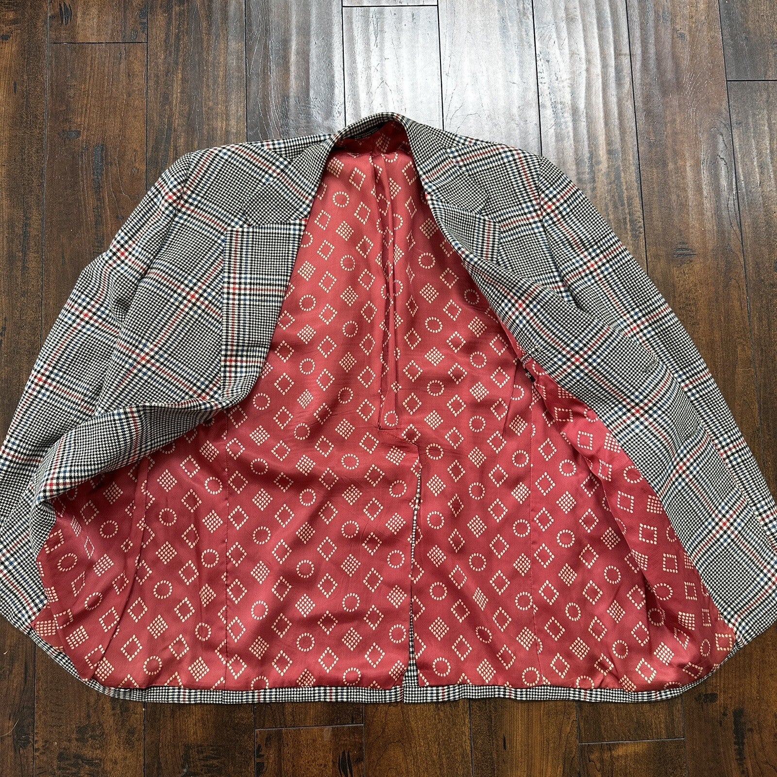 1960s 1970s Gray Cashemere Sport Jacket VTG Mens Suit 46 Rockabilly Stripe Plaid