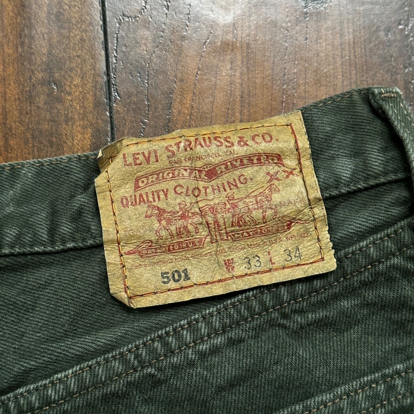 VTG 90s Levis 501 Button Fly 33x34 USA Tag Jeans Straight Green XX Act 30x33