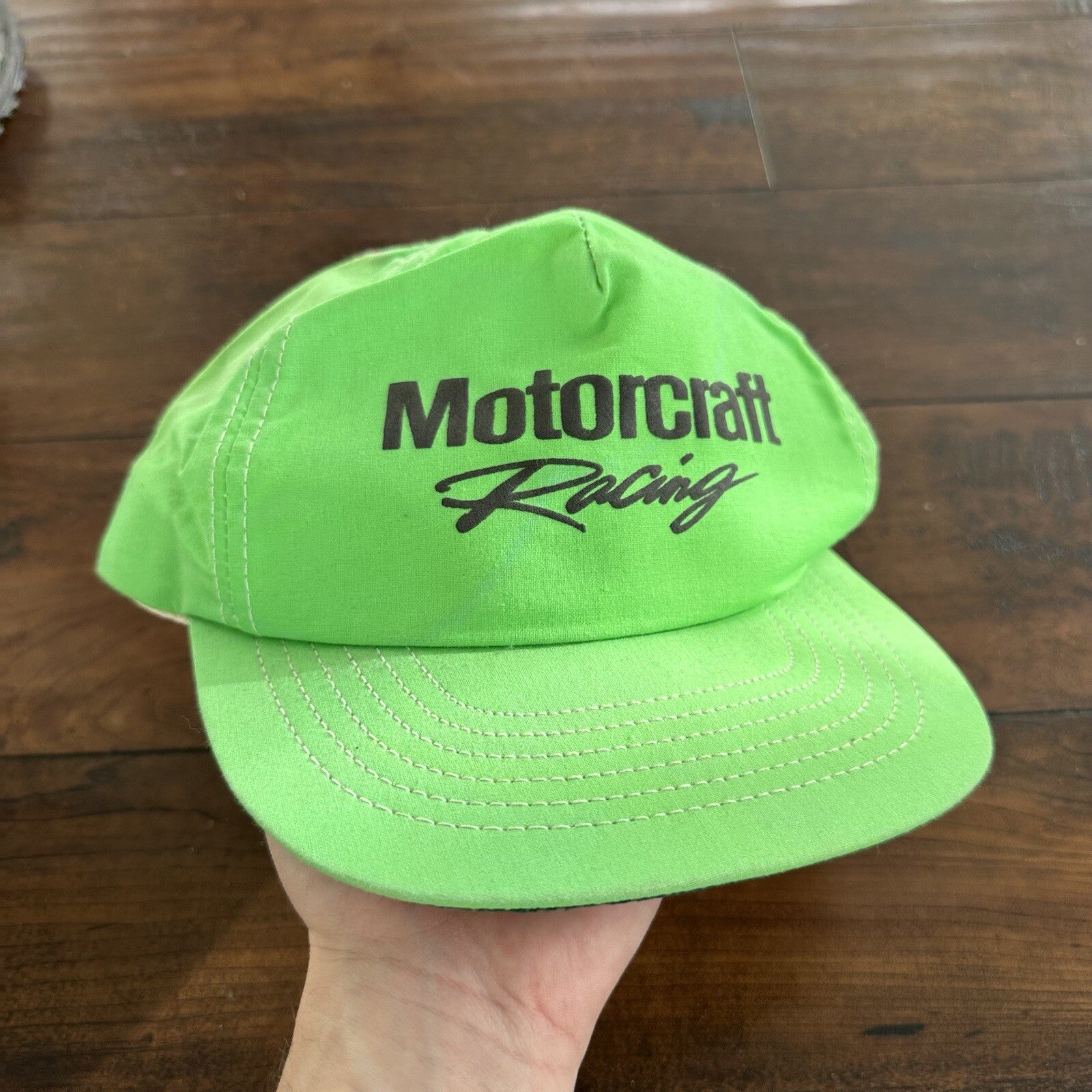 Vintage Motorcraft Racing Snapback Neon Green Hat Made in USA 80s 90s Cars Bikes