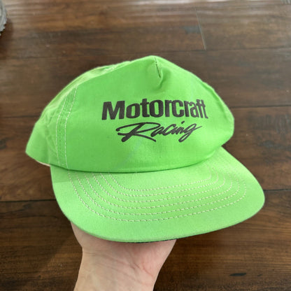 Vintage Motorcraft Racing Snapback Neon Green Hat Made in USA 80s 90s Cars Bikes
