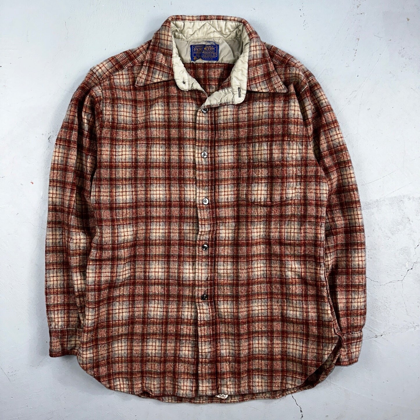 Pendleton Vintage 70s Woolen Mills Virgin Wool Lodge Shirt Red Plaid Mens L