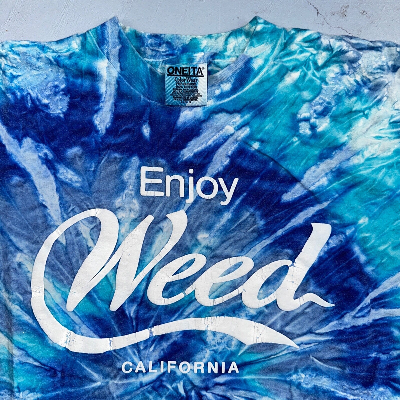 Oneita Enjoy Weed VTG T Shirt Tye Dye Single Stitch Stoner Funny Hippie Spirt