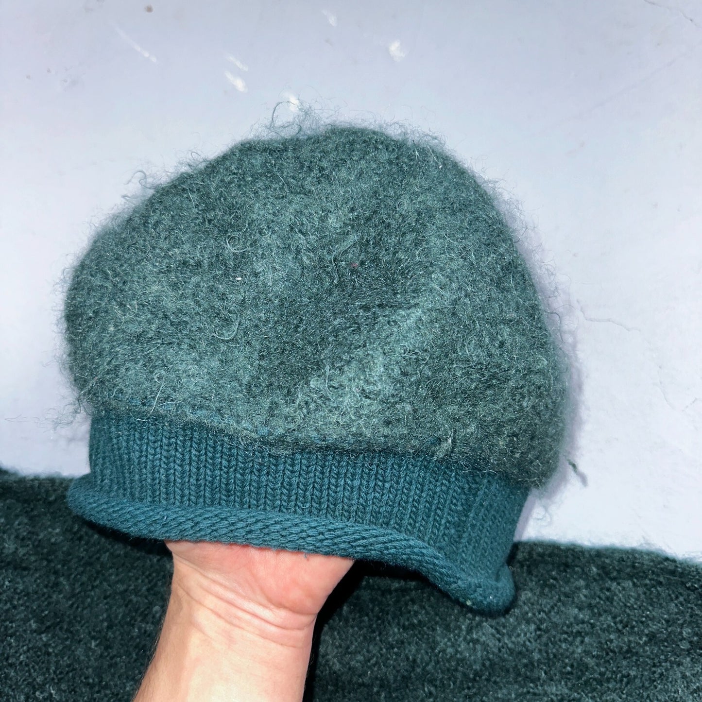 Nordstrom 1970s VTG Green Mohair Wool Winter Scarf and Hat RARE 70s Art Deco