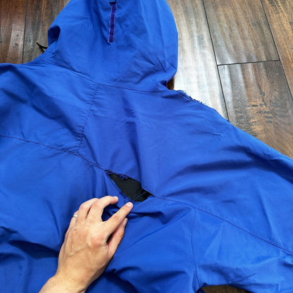 Eddie Bauer Windbreaker Jacket Mens M Blue Vintage Full Zip Ultrex Hooded RIPPED