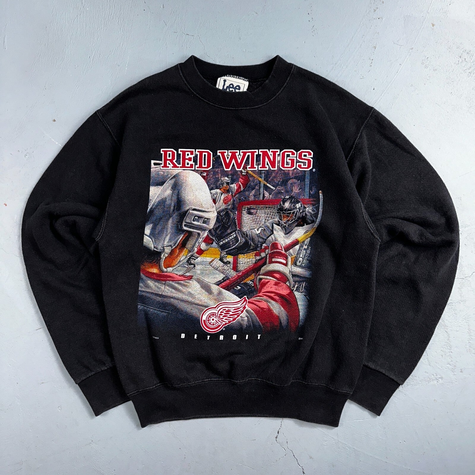 Vintage 90s Detroit Red Wings Lee Sport Sweatshirt USA Made NHL Mens L Black