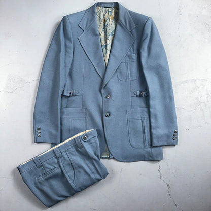 VTG 1960s Mens 2 PC Suit 42 Jacket Coat Pants 60s Lions Den Rockabilly Side Belt