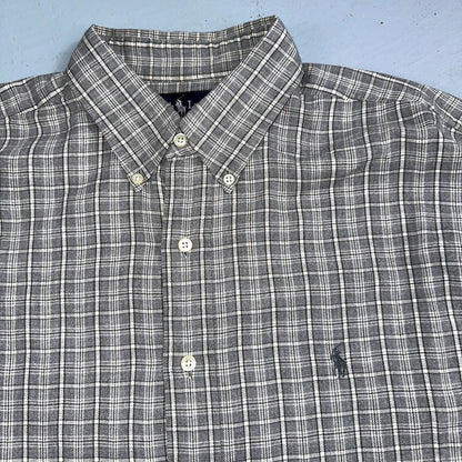 Ralph Lauren Shirt VTG XL Gray Blaire Cotton Long Sleeve Button Up Down Plaid