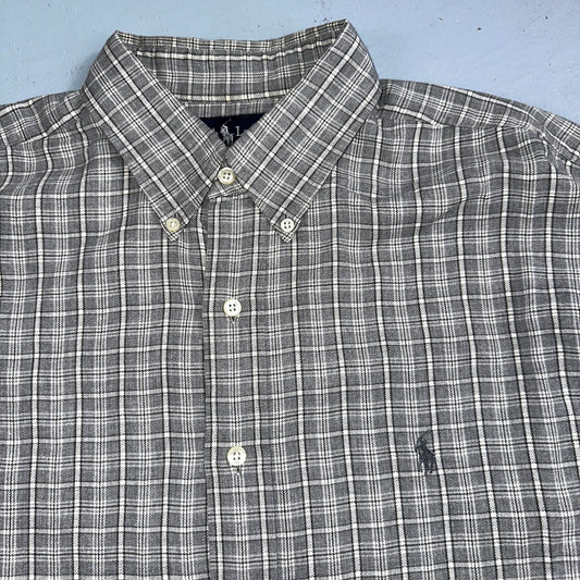 Ralph Lauren Shirt VTG XL Gray Blaire Cotton Long Sleeve Button Up Down Plaid