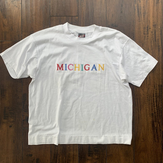 Michigan Vintage T Shirt 90s White FOTL Single Stitch Embroidery Rap Music Cool