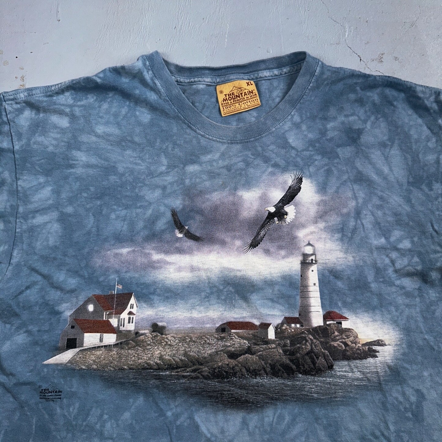The Mountain Tye Dye Y2K VTG T Shirt Eagle Blue Watch Tower Ocean Beach House
