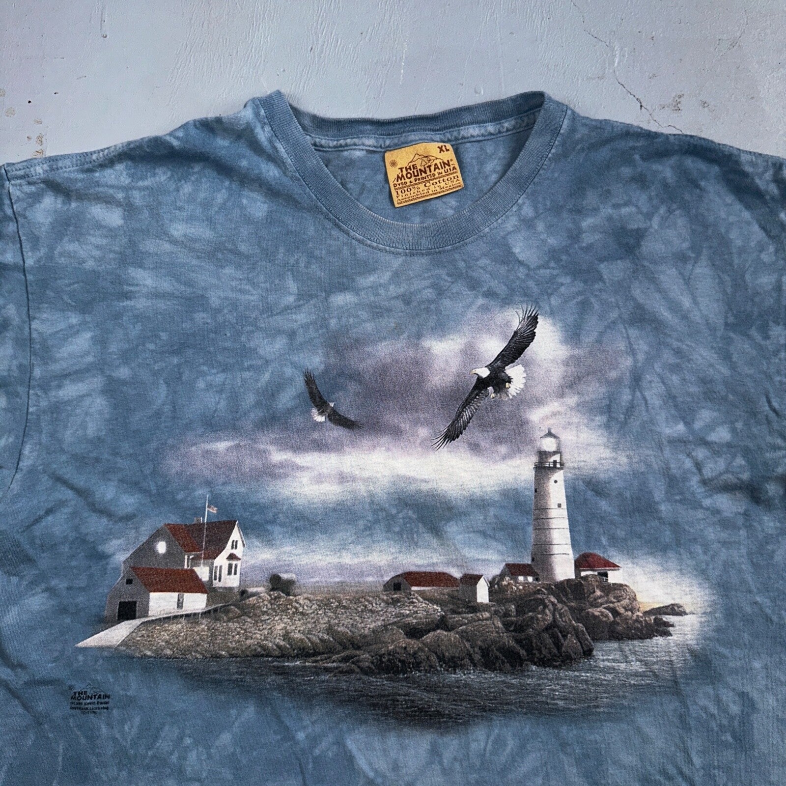 The Mountain Tye Dye Y2K VTG T Shirt Eagle Blue Watch Tower Ocean Beach House