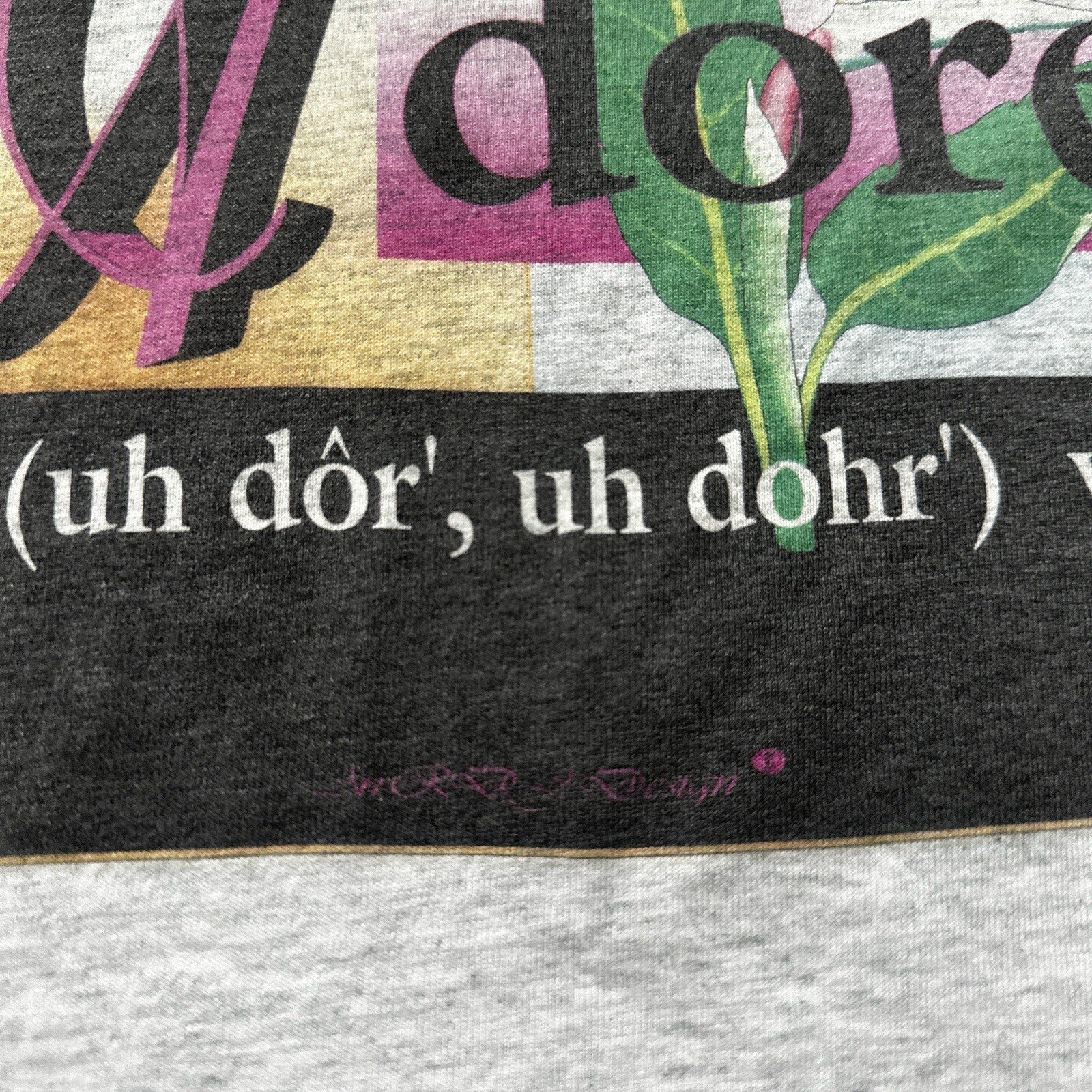 Adore Vintage T Shirt Spelling Funny Cute Love Screen Stars Grey 80s 90s Plants