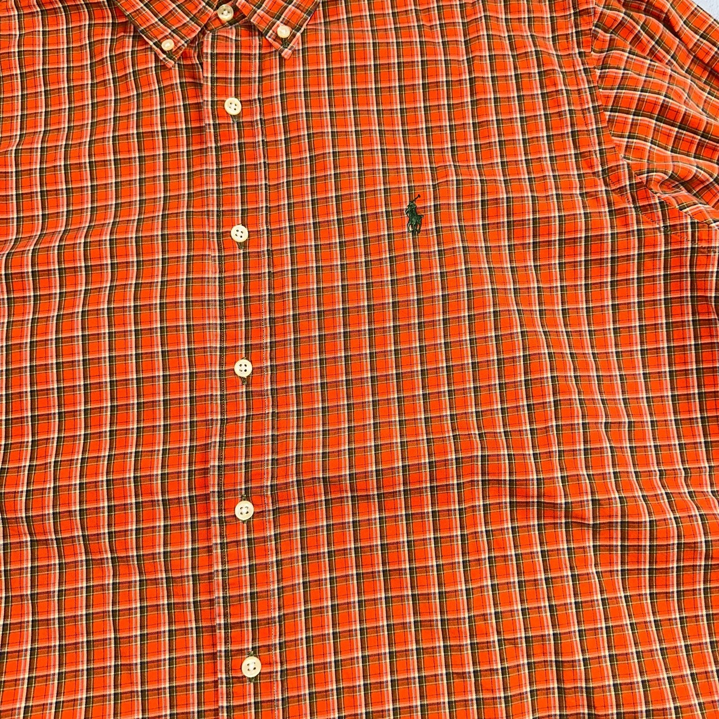 Ralph Lauren Classic Fit Button Down VTG Shirt Mens 2XL Orange Plaid Blue Label