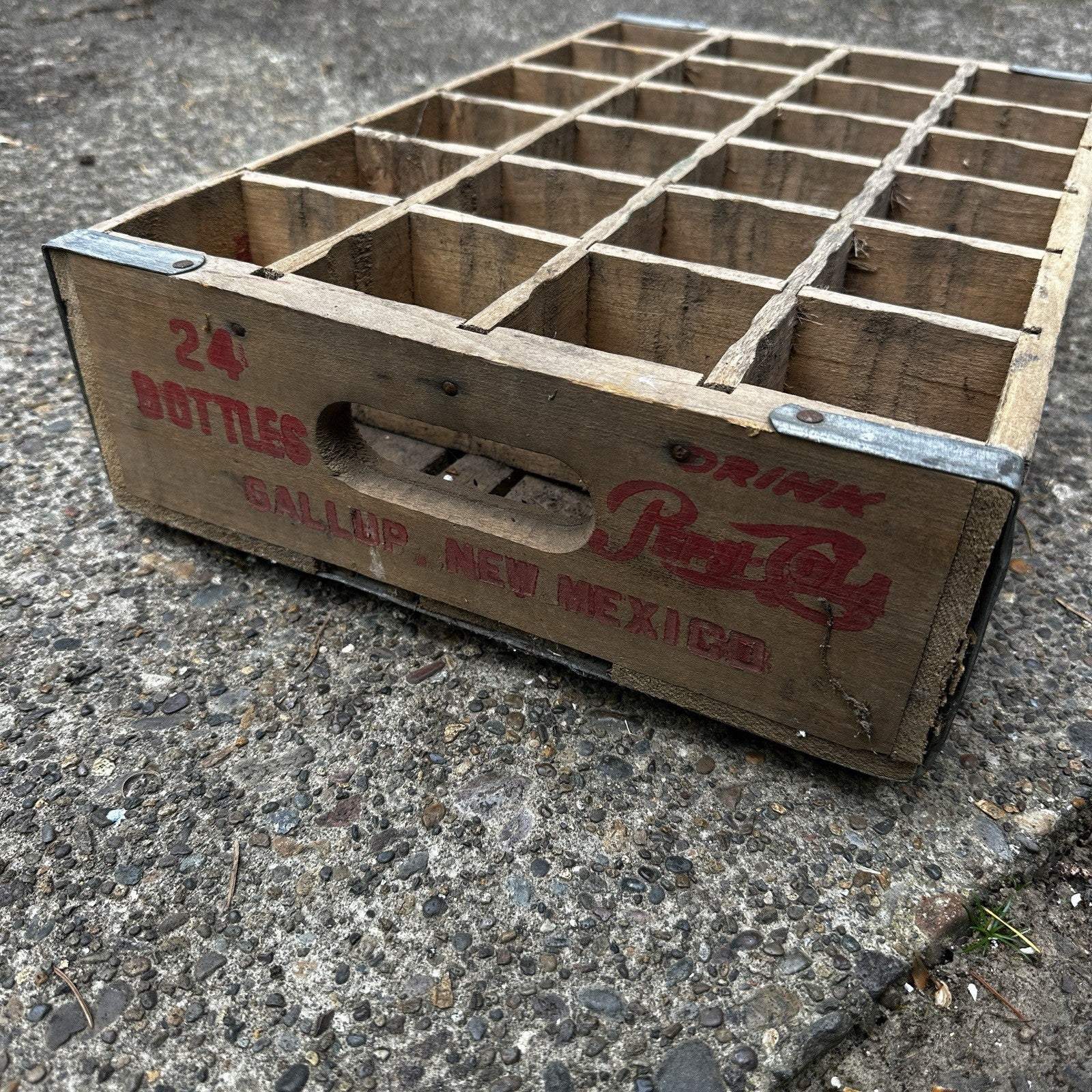 Vintage Wooden Soda Crate Pepsi Cola Wood Gallup New Mexico 24 Bottles Rare