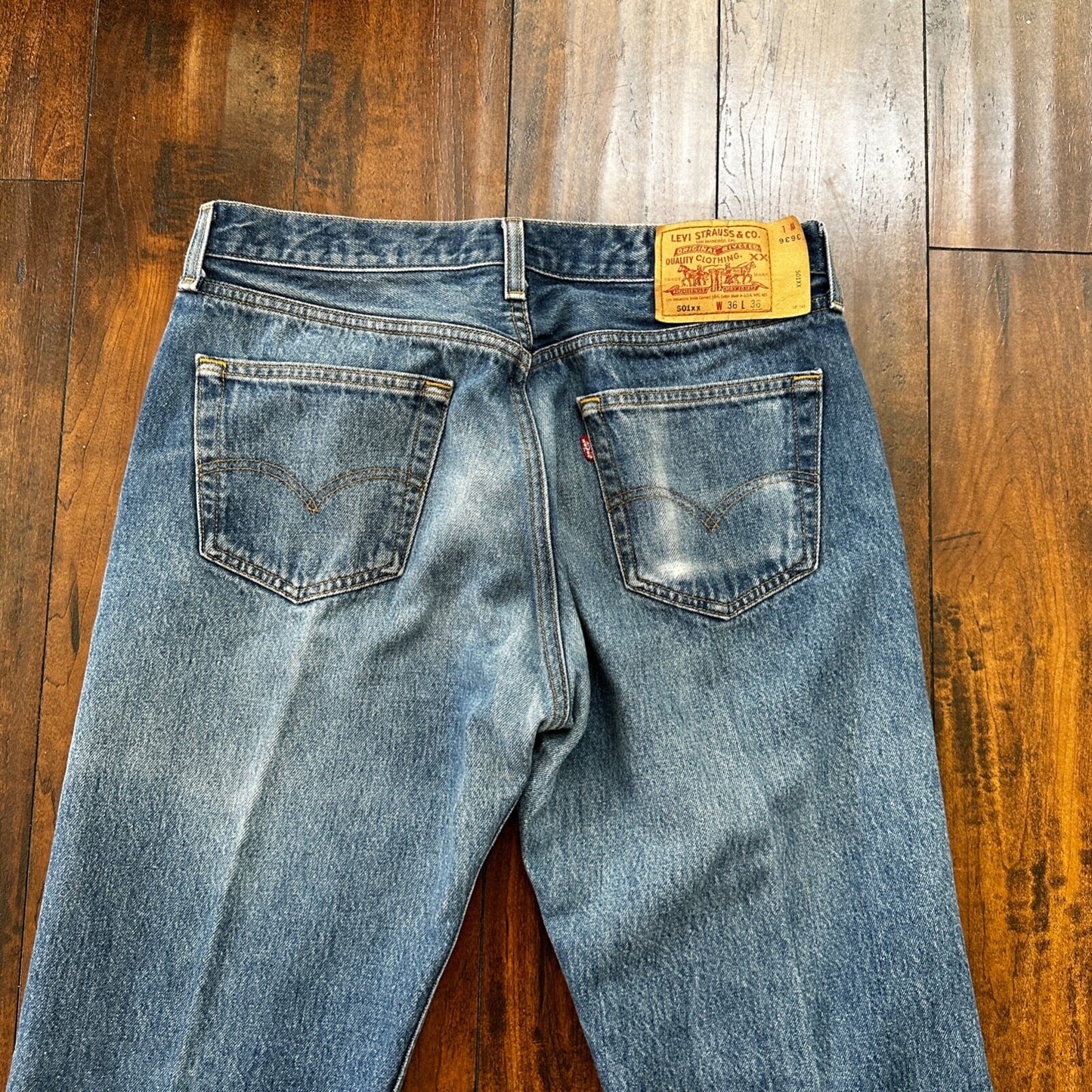 VTG 90s Levis 501 Button Fly 36x36 USA Tag Jeans Straight Wash Blue XX Act 32x31