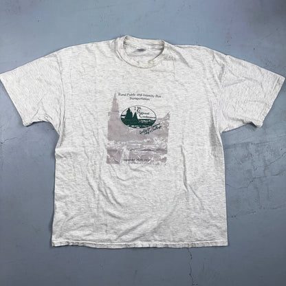 Hanes Beefy Gray Utah Park City VTG T Shirt 90s Bus Trees Forest Hiking Art