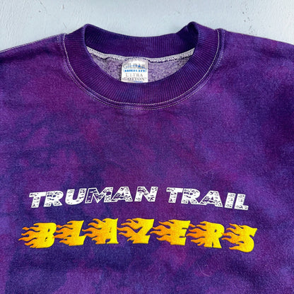 Truman Trail Blazers VTG Y2K Tye Dye Pullover Sweatshirt Crew Purple Portland