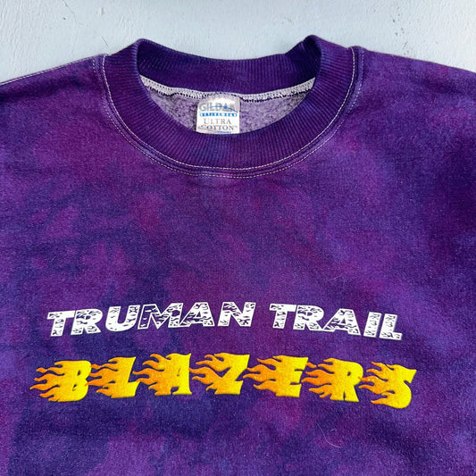 Truman Trail Blazers VTG Y2K Tye Dye Pullover Sweatshirt Crew Purple Portland