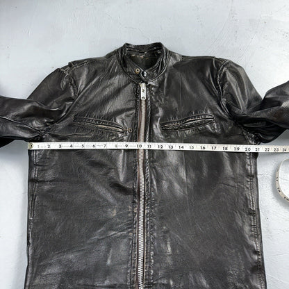 Vintage 50s 60s Black Leather Motorcycle Jacket Cafe Racer Biker 38 1950s 1960s