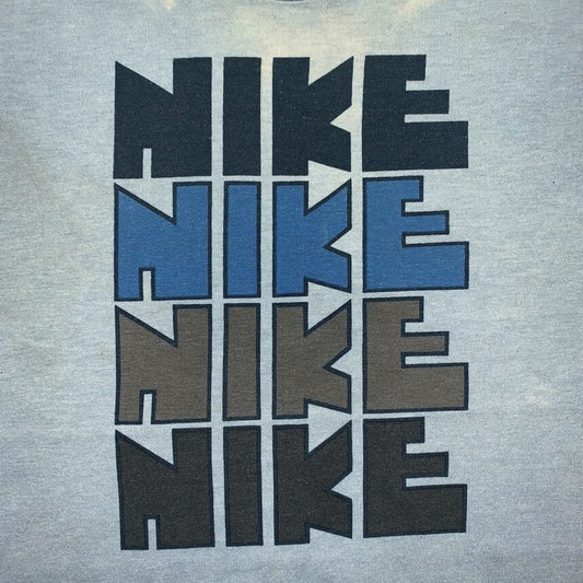 Vintage Nike T Shirt USA Rare Thrashed Blue Travis Block Print Quad Pinwheel 70s