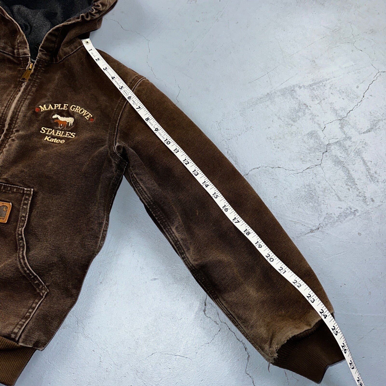 Carhartt Canvas Coat Bomber Jacket Workwear Hood Small Youth Boys Kids Detroit