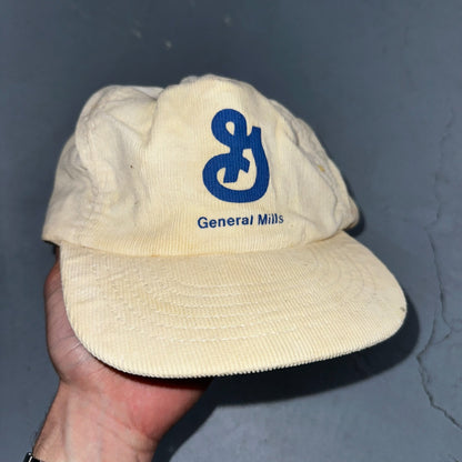 General Mills Corduroy VTG Hat Cap Snapback White USA Cereal Fun Tasty Logo