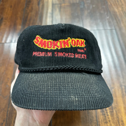 Smokin Oak VTG Hat Cap Snapback Smoke Cigarettes Meat Food Funny Corduroy Black